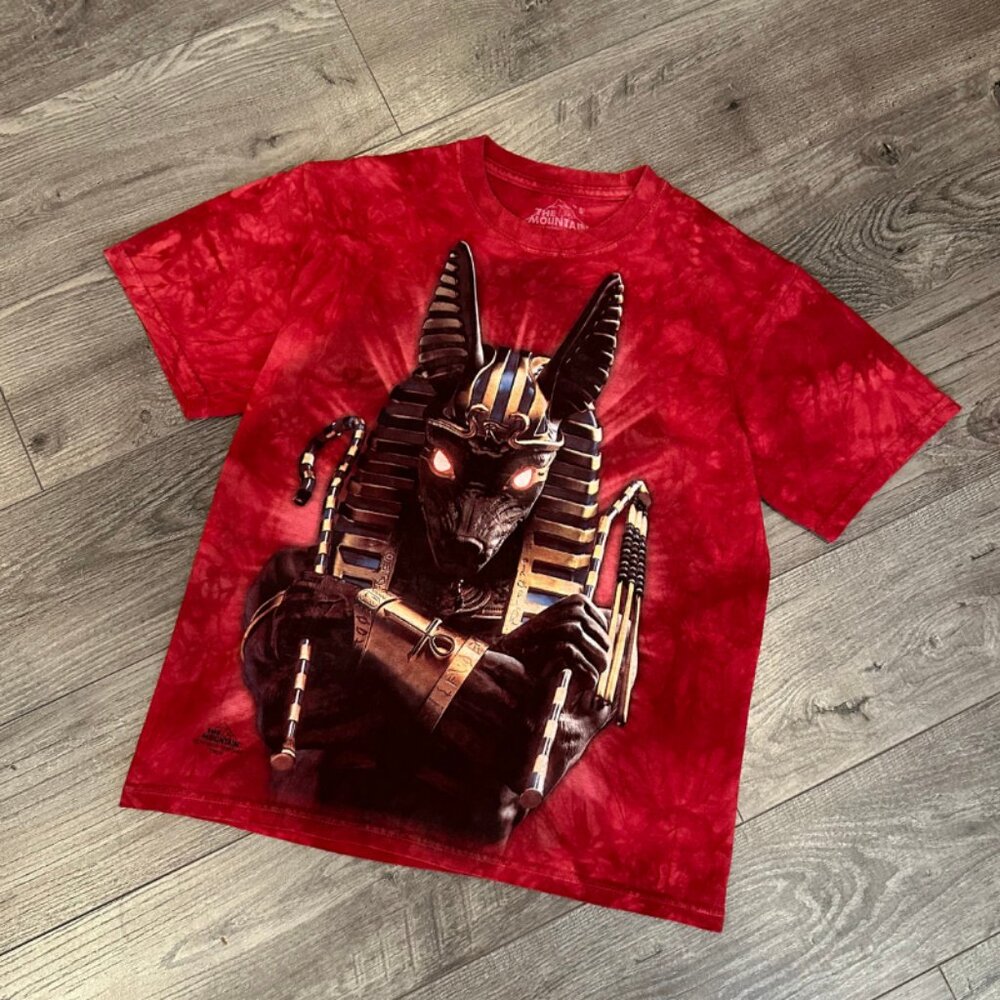 Vintage The Mountain Anubis Egyptian Dog God Men's Red Tie-Dye T-Shirt - Small